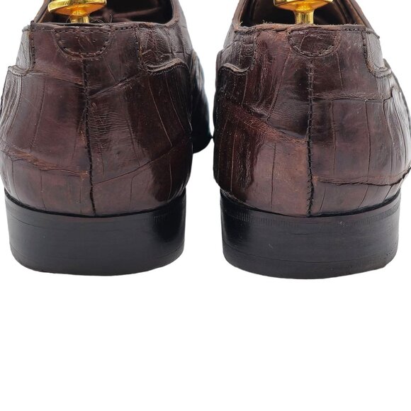 Vintage Crocodile Bruno Magli Italy Mens 13M Brown Dress Shoes Luxury Oxfords - Picture 5 of 13